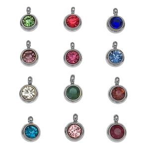 Lot de 12 pendentifs ronds 6mm en acier inoxydable avec pierre de naissance pour bijoux DIY