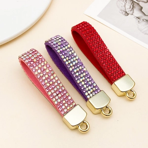 Luxury Rhinestone Flannel Strap Keychain DIY Jewelry Findings Shiny Bag Charms Phone Lanyard Women Fashion Gift