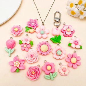 Mixed resin flower charms in pink and white with silver rings for DIY jewelry making