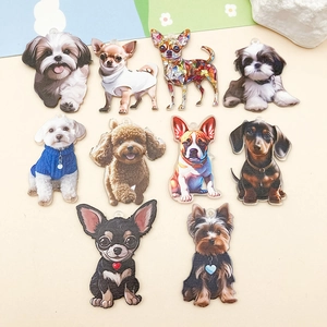 Mignons Pendentifs Chien en Acrylique Accessoires de Bijouterie DIY Breloques Animal Imprimé Chiot pour Décoration de Sac à Dos
