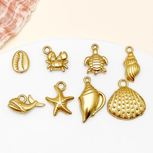 Roestvrij Staal Vacuüm Plating Zeedier Hangers Voor DIY Sieraden Maken Conch Zeester Krab Walvis Schildpad Charms