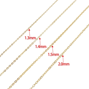 Collier chaîne à maillons O plaqué or 18 carats accessoires DIY de 1,3 mm à 2,0 mm