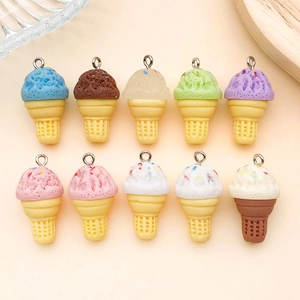 Assorted realistic resin ice cream cone pendants for DIY jewelry and keychain making