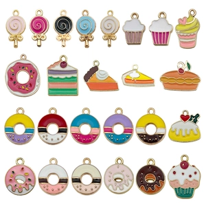 Assorted enamel alloy dessert charms including donuts and cupcakes for DIY jewelry making