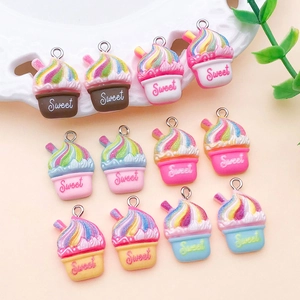 Macro detail of mixed colorful resin ice cream sundae charms for DIY crafts and jewelry