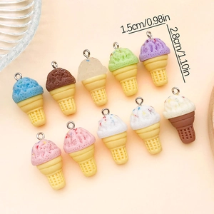 Resin Simulation Ice Cream Cone Pendants Colorful Miniature Food Charms For DIY Keychain Bracelet Jewelry Making Accessory