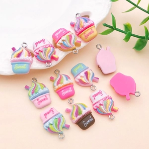 Detail of colorful resin cream ice cream charms with Sweet text and metal loop for DIY