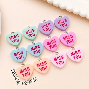 Ρητίνη Καρδιά Μενταγιόν Miss You Love Γράμματα Χρώματα Macaron DIY Κρεμαστά για Βραχιόλι Κολιέ Κατασκευή Κοσμημάτων