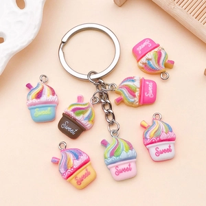 Assorted resin milkshake cake charms with glitter finish for DIY jewelry and necklaces
