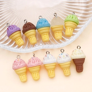 Mix of 8 resin ice cream cone charms with metal rings for DIY jewelry making