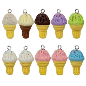 Set of 10 colorful resin ice cream cone pendants with metal loops for DIY jewelry making