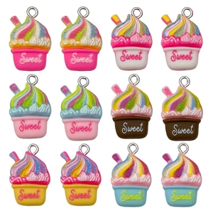 Set of 12 mixed resin ice cream cup charms for DIY jewelry making and crafting