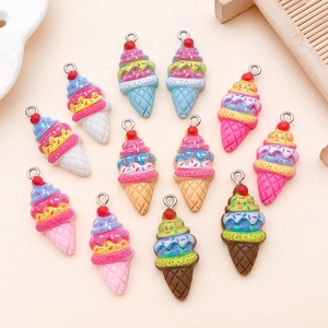 Simulation Strawberry Ice Cream Cone Resin Pendants For DIY Jewelry Making Bracelet Keychain Decoration Cartoon Food Charms