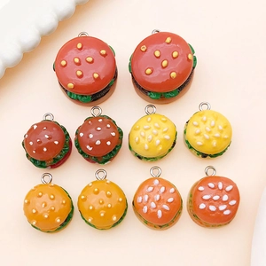 Creative Mini Resin Hamburger Charms For DIY Jewelry Making Keychain Bag Bracelet Simulated Food Pendants Craft Jewelry Accessory