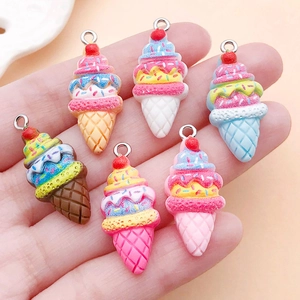 Resin strawberry ice cream cone charms in six colors for DIY jewelry making
