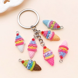 Colorful resin strawberry ice cream cone keychain and pendants set for DIY jewelry making