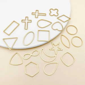 Detailed assortment of vacuum-plated gold stainless steel geometric frames for DIY jewelry