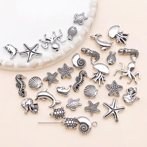 Antique silver ocean charms including starfish and seahorse for DIY jewelry making