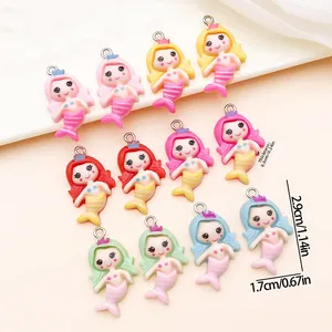 Cartoon Mermaid Resin Pendants With Metal Ring For DIY Jewelry Making Scrapbooking Accessories Retro Style Princess Charms