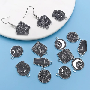 Dark style black enamel spells moon star pendants set for DIY jewelry making accessories