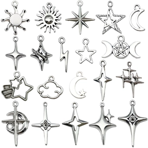 Ciondoli Fai Da Te in Lega Argento Antico Sole Luna Stella Fulmine Nuvola Traforati per Creazione Gioielli Collane Bracciali