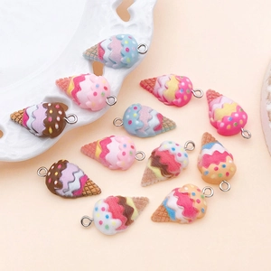 Colorful resin ice cream cone charms for DIY jewelry making in various vibrant colors