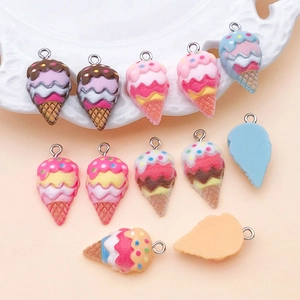 Colorful resin ice cream pendants with metal rings for DIY jewelry making