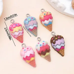 Detail view of 6-color resin ice cream cone pendants with precise size measurements