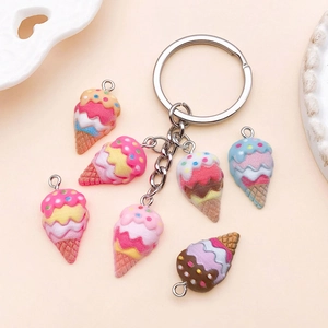Detailed view of colorful 6-color resin ice cream cone charms for DIY jewelry making