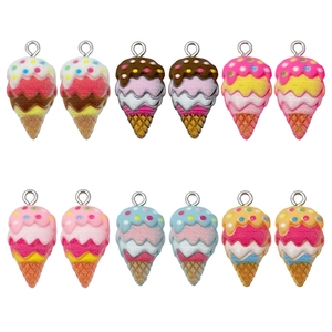 Colorful resin ice cream pendant charms for DIY jewelry making in six assorted colors