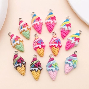 DIY colorful resin ice cream cone pendants with bow detail for jewelry making