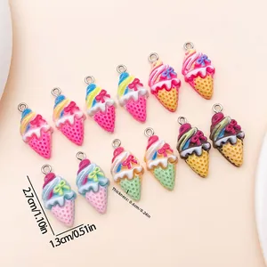 Simulation Resin Ice Cream Cone Pendants With Bowknot Metal Loop For DIY Keychain Jewelry Making Accessories For Women Kids