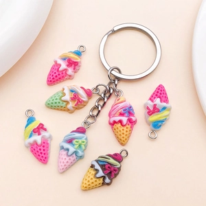 DIY 6-color resin ice cream cone pendants with bows for keychains and jewelry
