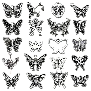 Antique Silver Butterfly Alloy Pendants Collection For DIY Jewelry Making Necklaces Bracelets Keychains Retro Hollow Out Insect Charms