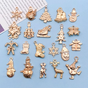 Christmas Metal Charms Gold Zinc Alloy Snowman Reindeer Snowflake Candy Cane Bell DIY Pendants Jewelry Making Accessories