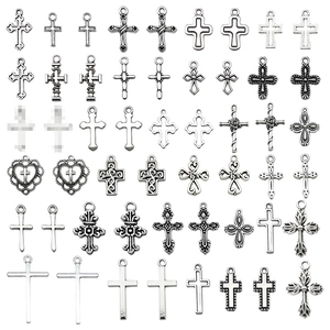 Pendentifs Vintage en Alliage de Zinc Argent Antique Croix Cœur Rose Creux pour Fabrication de Bijoux DIY Bracelet Collier Accessoire