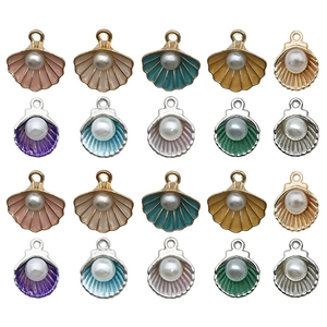 Lot de pendentifs coquillages colorés en alliage avec perles pour création de bijoux DIY
