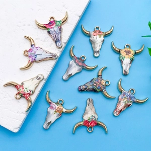 Pendentifs crâne de taureau fleuris en alliage pour bracelets DIY et bijoux