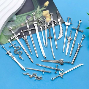 Set of assorted antique silver medieval sword pendants for DIY jewelry making