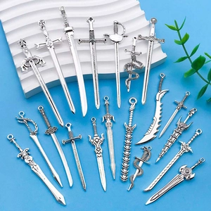 Set of 18 antique silver sword pendants in vintage zinc alloy for DIY jewelry crafts