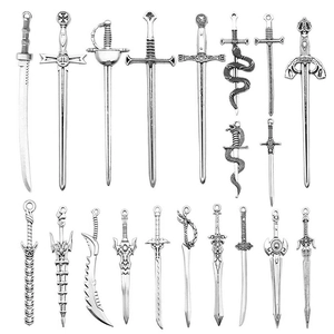 Set of 20 assorted vintage silver alloy sword charms for DIY jewelry making