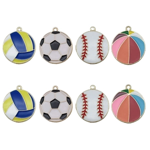 Colgantes deportivos de esmalte con fútbol y voleibol para creación de joyas artesanales