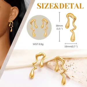 Pendientes de lava dorados con guía de tallas, largo 39mm, peso 9,9g para mujer