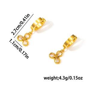 Detailed size view of 18K gold plated titanium clover earrings with zircon stones