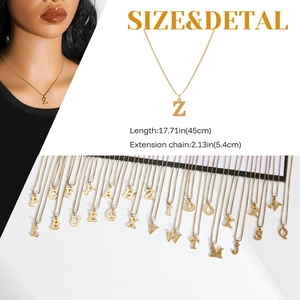 Golden titanium steel alphabet necklace set with detailed 17.71 inch curb chain links