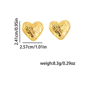 Detail showing 18K gold plated heart stud earrings with size and weight dimensions