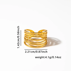 Detail showing dimensions and textured multilayer design of the gold titanium ring