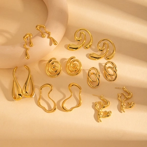 Pendientes de Botón Retro de Acero Inoxidable para Mujer Bañados en Oro Geométricos Irregulares Lava Líquida Abstracto Joyería Accesorios