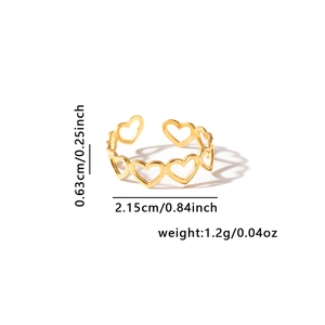 Detail showing dimensions and weight of gold hollow heart adjustable stainless steel ring