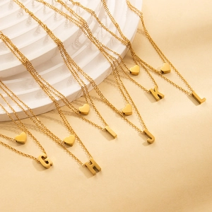 Double layered 18K gold plated stainless steel necklace with heart and letter G-L pendants